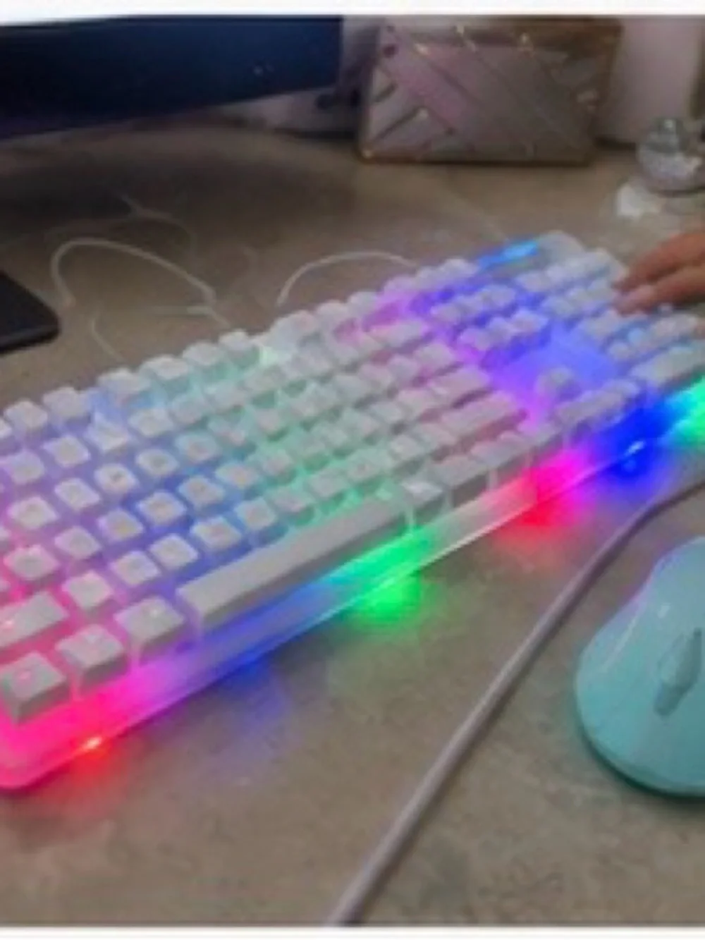 White RGB LED Light-Up Wired Gaming Keyboard – Full Size Rainbow Backlit